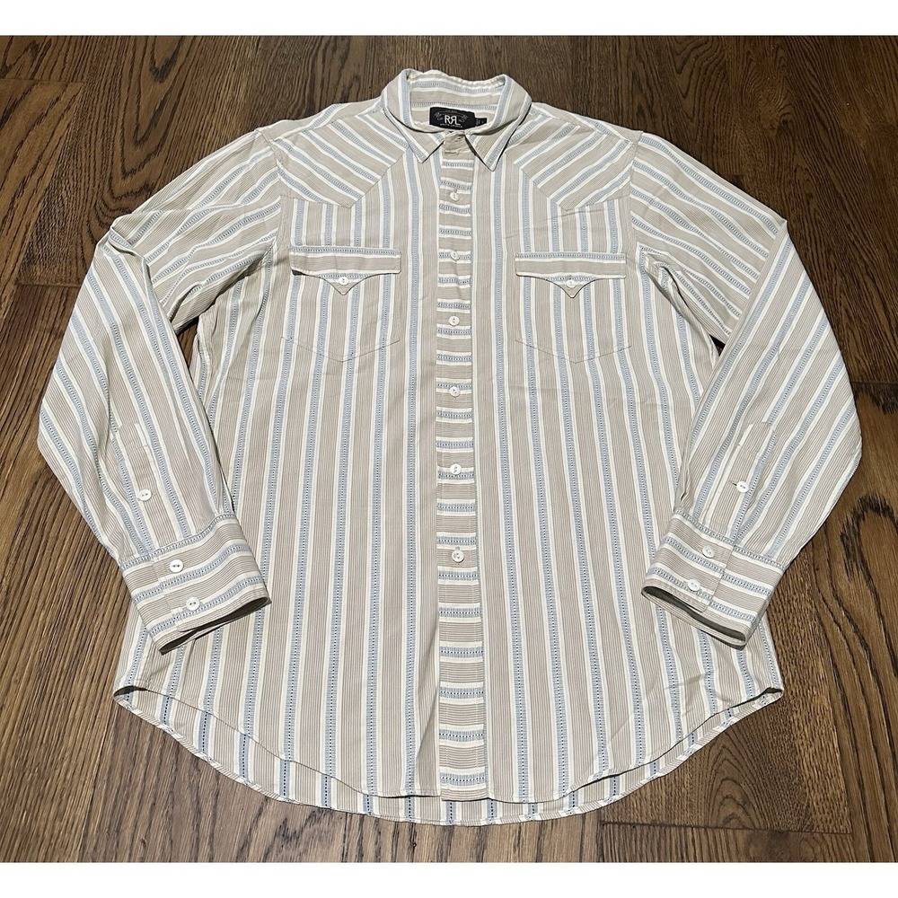 RRL Double RL Ralph Lauren Mens Cotton Flannel Striped Size Large‎